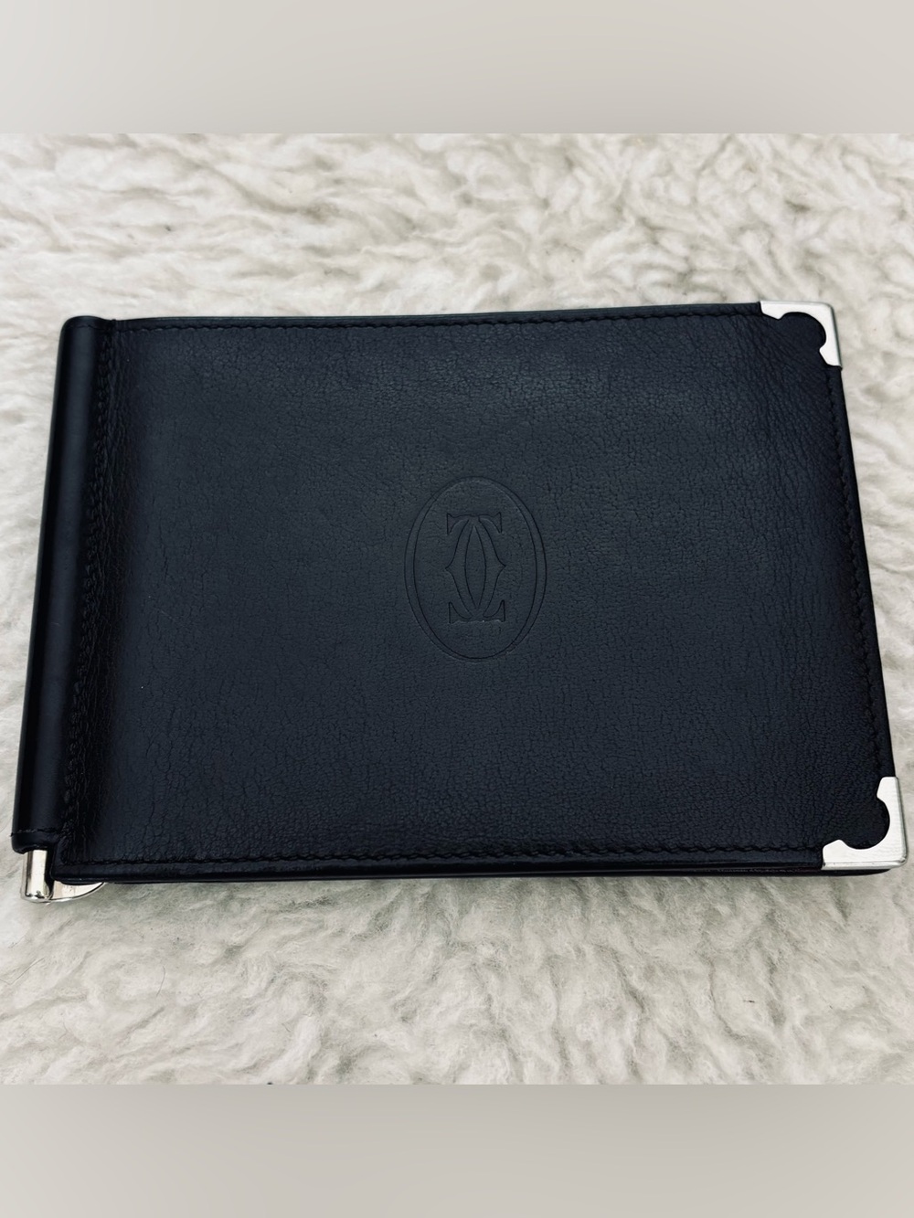 Cartier Black/Bordeaux Leather Cards Bills Clip Folded Wallet
